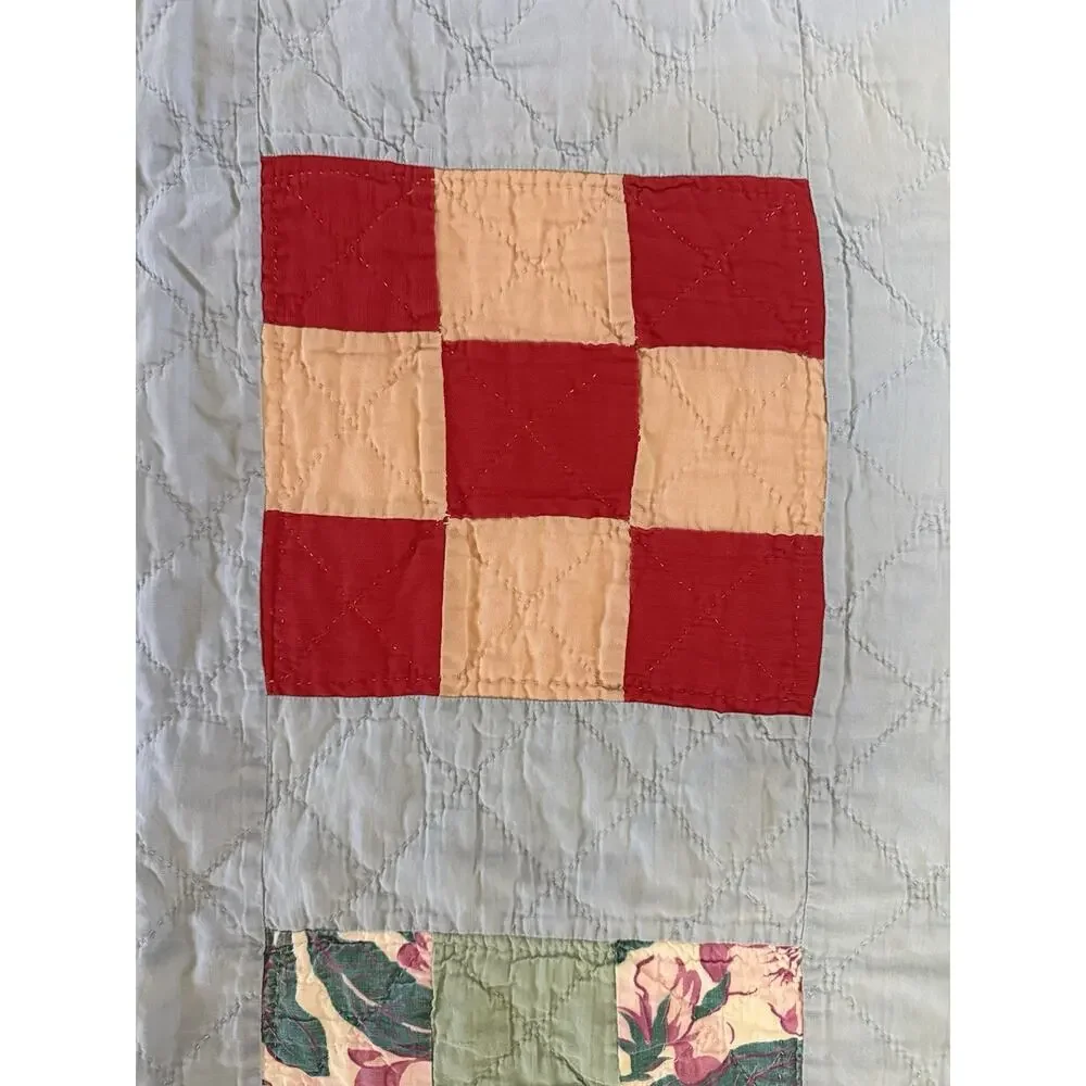 Vtg CottageCore Hand sown Patchwork Quilt 78x94 Reversible Yellow Distressed